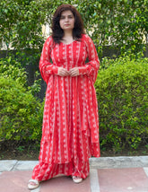 Red lurex front slit anarkali kurta set